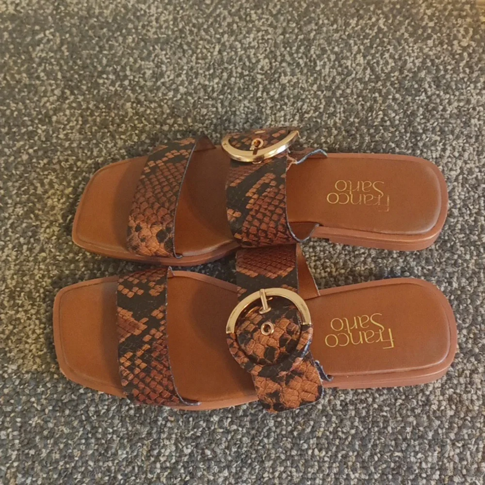 Franco Sarto Merris Cognac faux snake skin sandals size 6